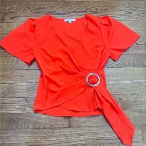 Orange Wrap Tie Blouse